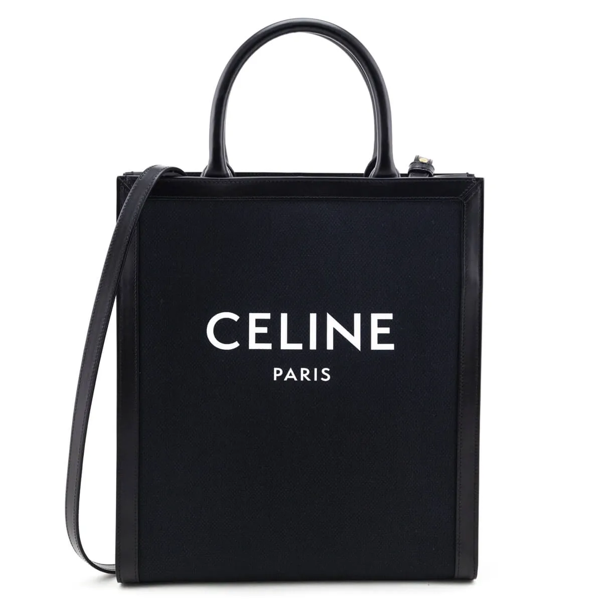 Celine Black Canvas & Calfskin Small Vertical Cabas Tote