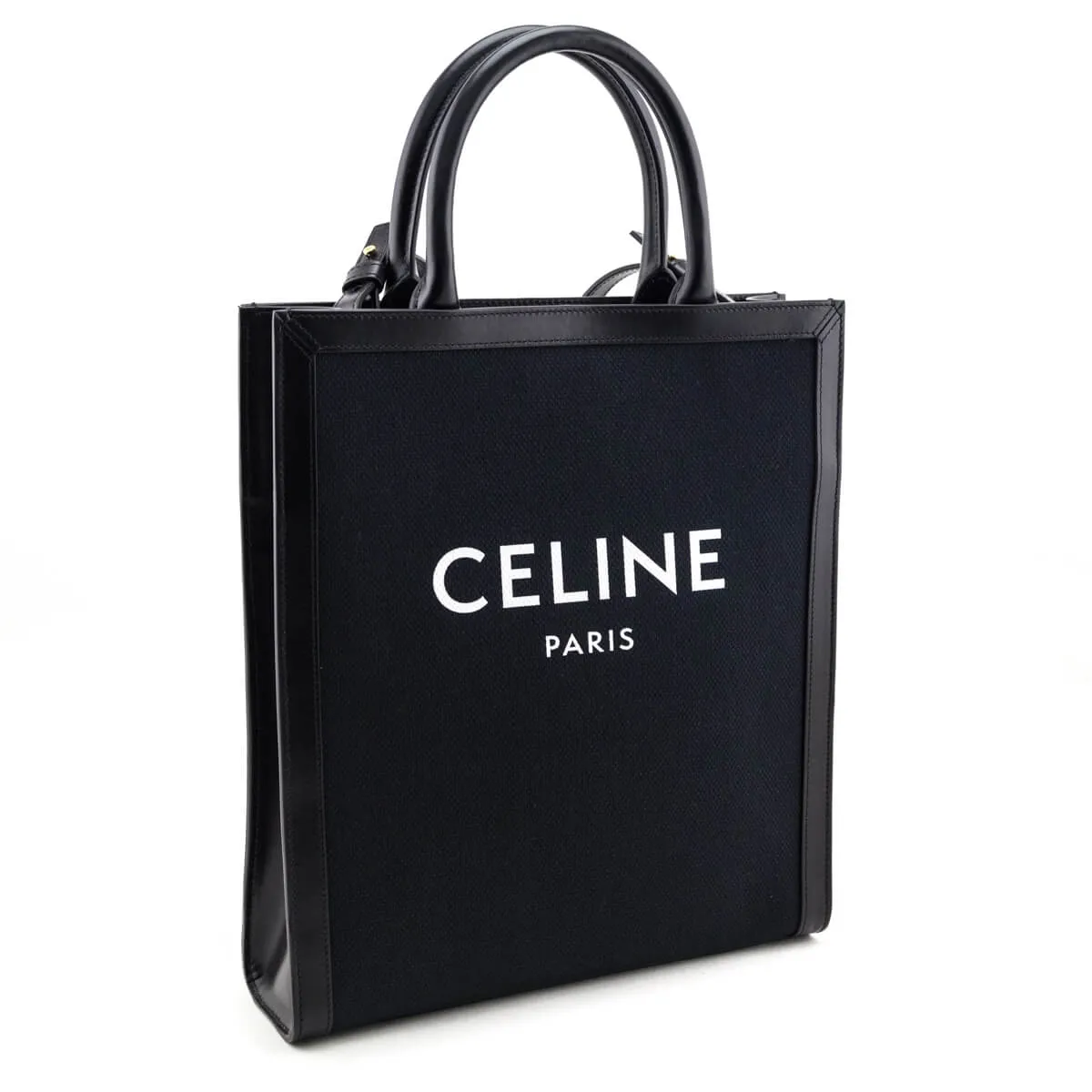 Celine Black Canvas & Calfskin Small Vertical Cabas Tote