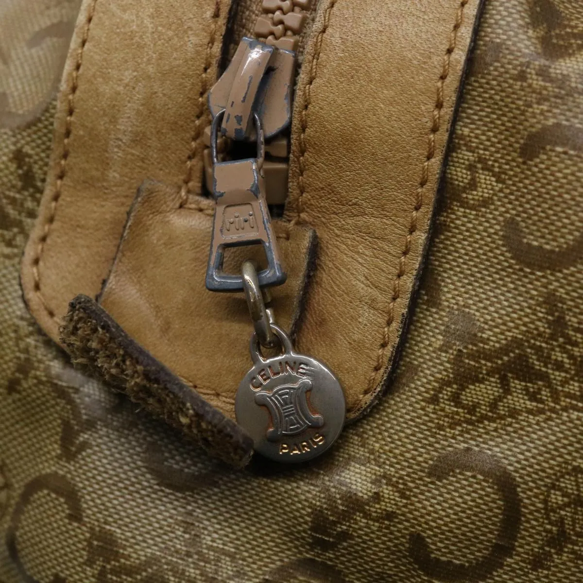 CELINE C Macadam Canvas Boston Bag Beige Auth yk11254