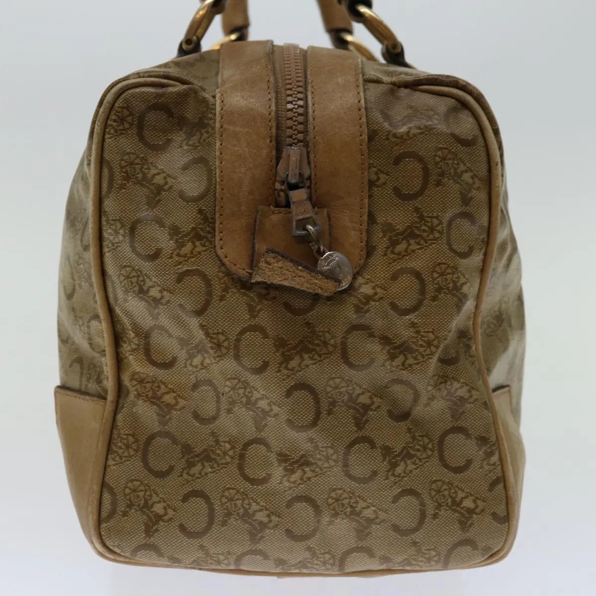 CELINE C Macadam Canvas Boston Bag Beige Auth yk11254