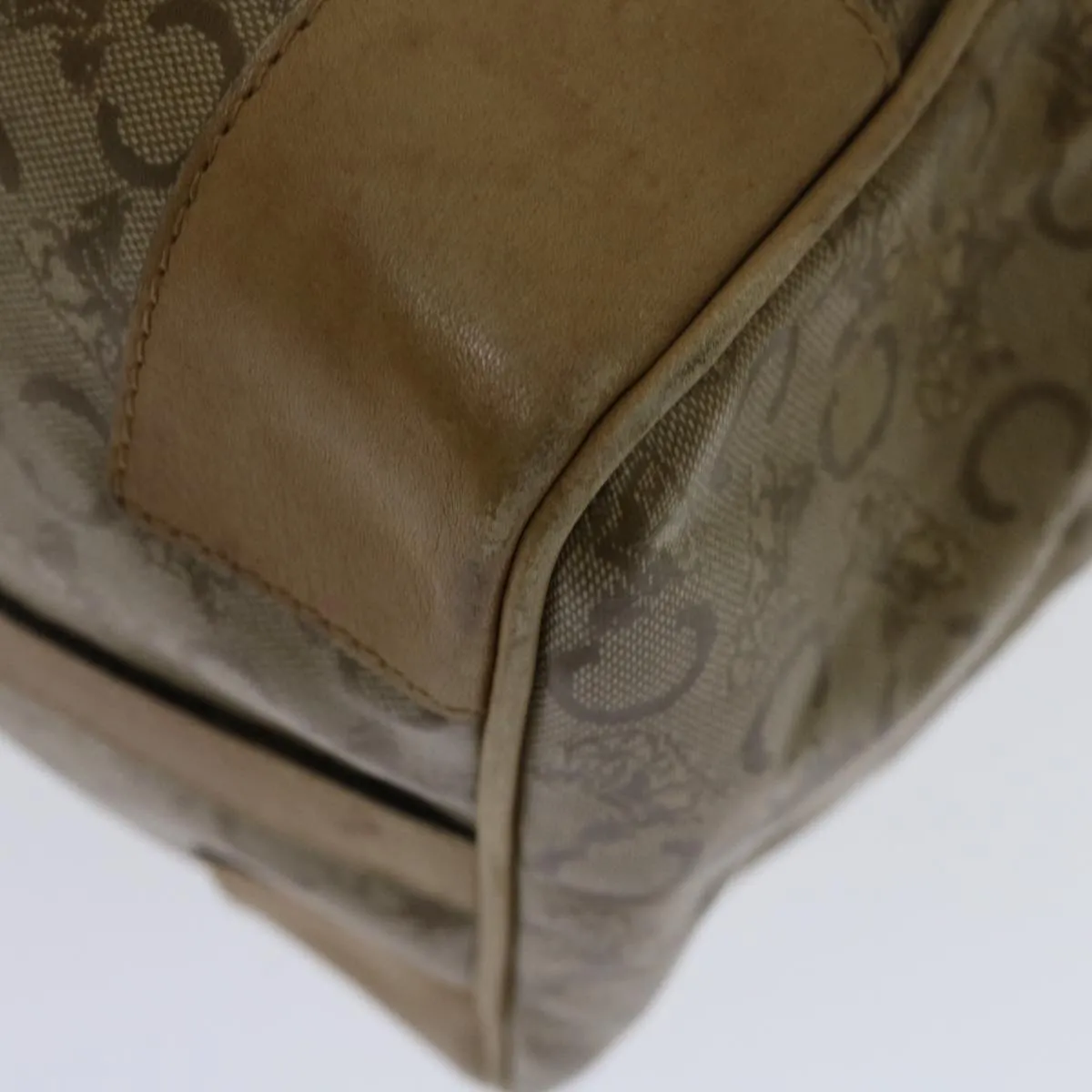 CELINE C Macadam Canvas Boston Bag Beige Auth yk11254
