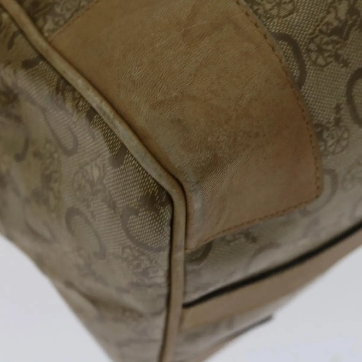 CELINE C Macadam Canvas Boston Bag Beige Auth yk11254