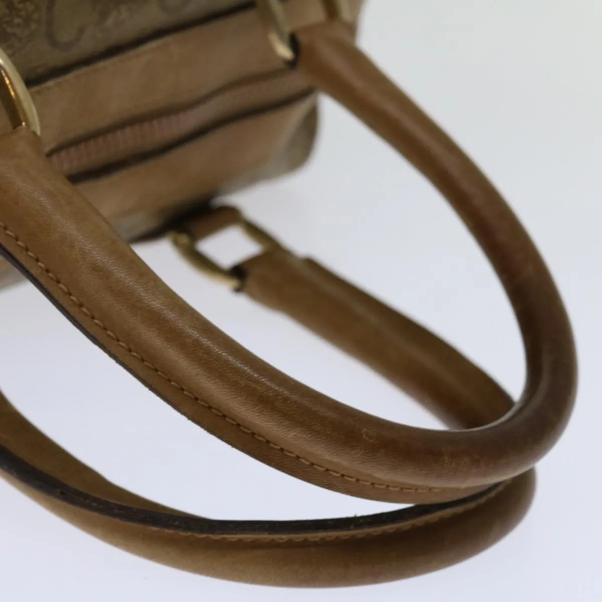 CELINE C Macadam Canvas Boston Bag Beige Auth yk11254