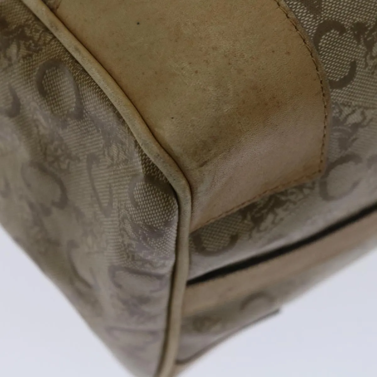 CELINE C Macadam Canvas Boston Bag Beige Auth yk11254