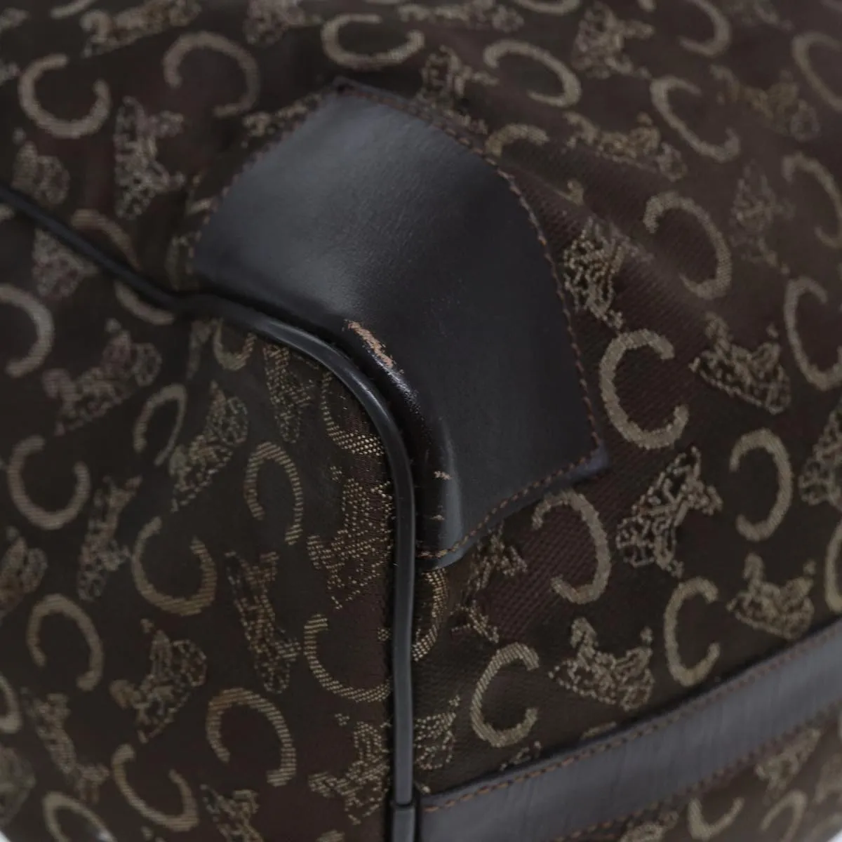 CELINE C Macadam Canvas Boston Bag Brown Auth ar11996
