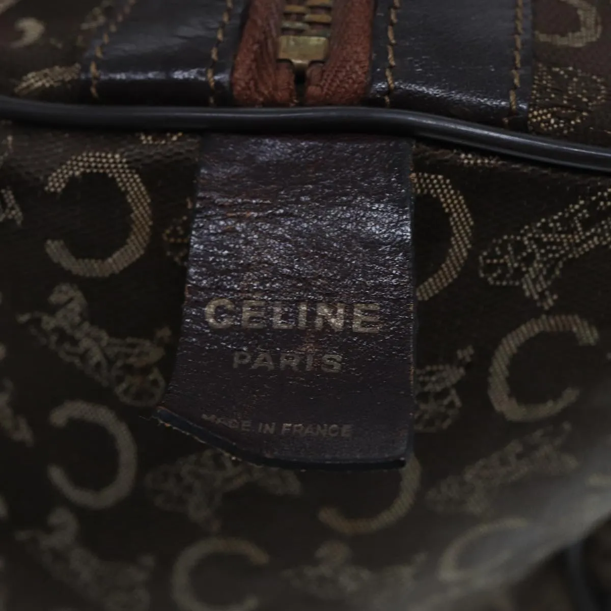 CELINE C Macadam Canvas Boston Bag Brown Auth ar11996
