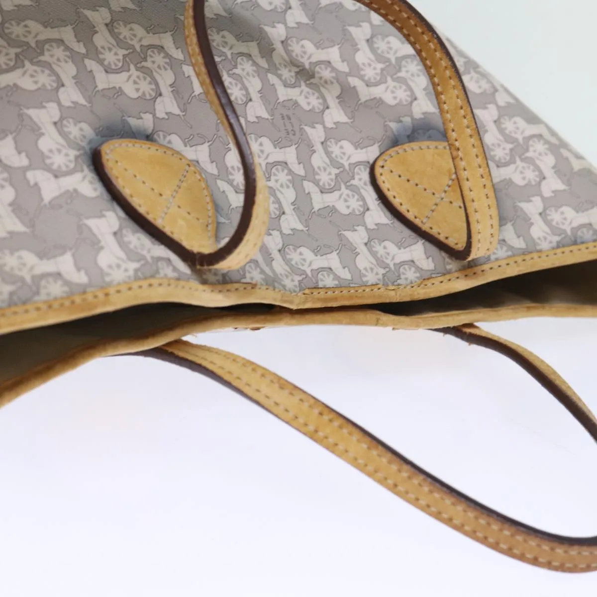 CELINE Horse Carriage Macadam Canvas Tote Bag PVC Leather 2way Gray Auth 73244