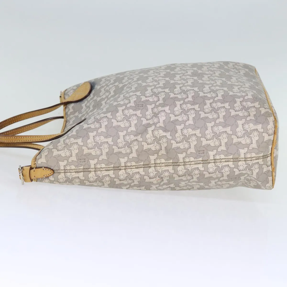 CELINE Horse Carriage Macadam Canvas Tote Bag PVC Leather 2way Gray Auth 73244