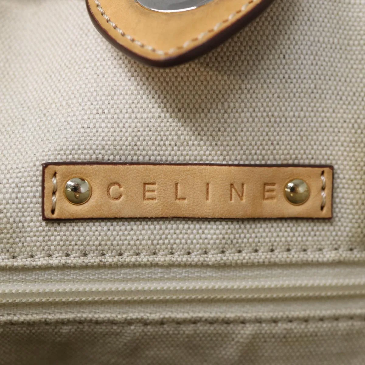 CELINE Horse Carriage Macadam Canvas Tote Bag PVC Leather 2way Gray Auth 73244