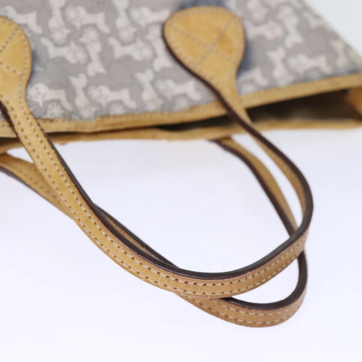CELINE Horse Carriage Macadam Canvas Tote Bag PVC Leather 2way Gray Auth 73244