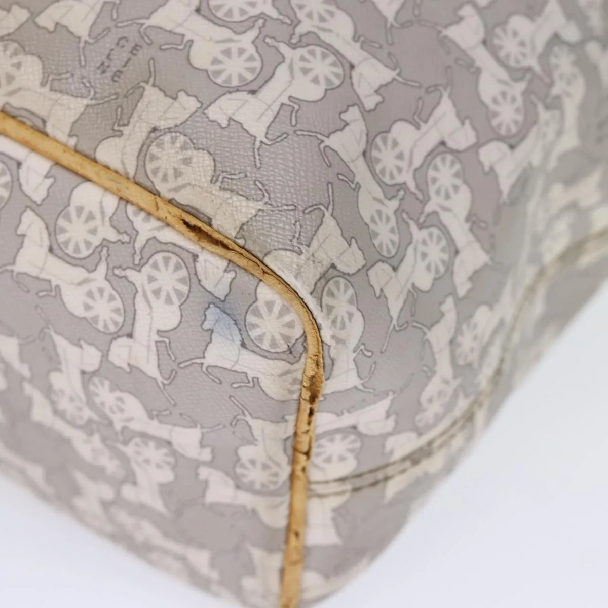 CELINE Horse Carriage Macadam Canvas Tote Bag PVC Leather 2way Gray Auth 73244