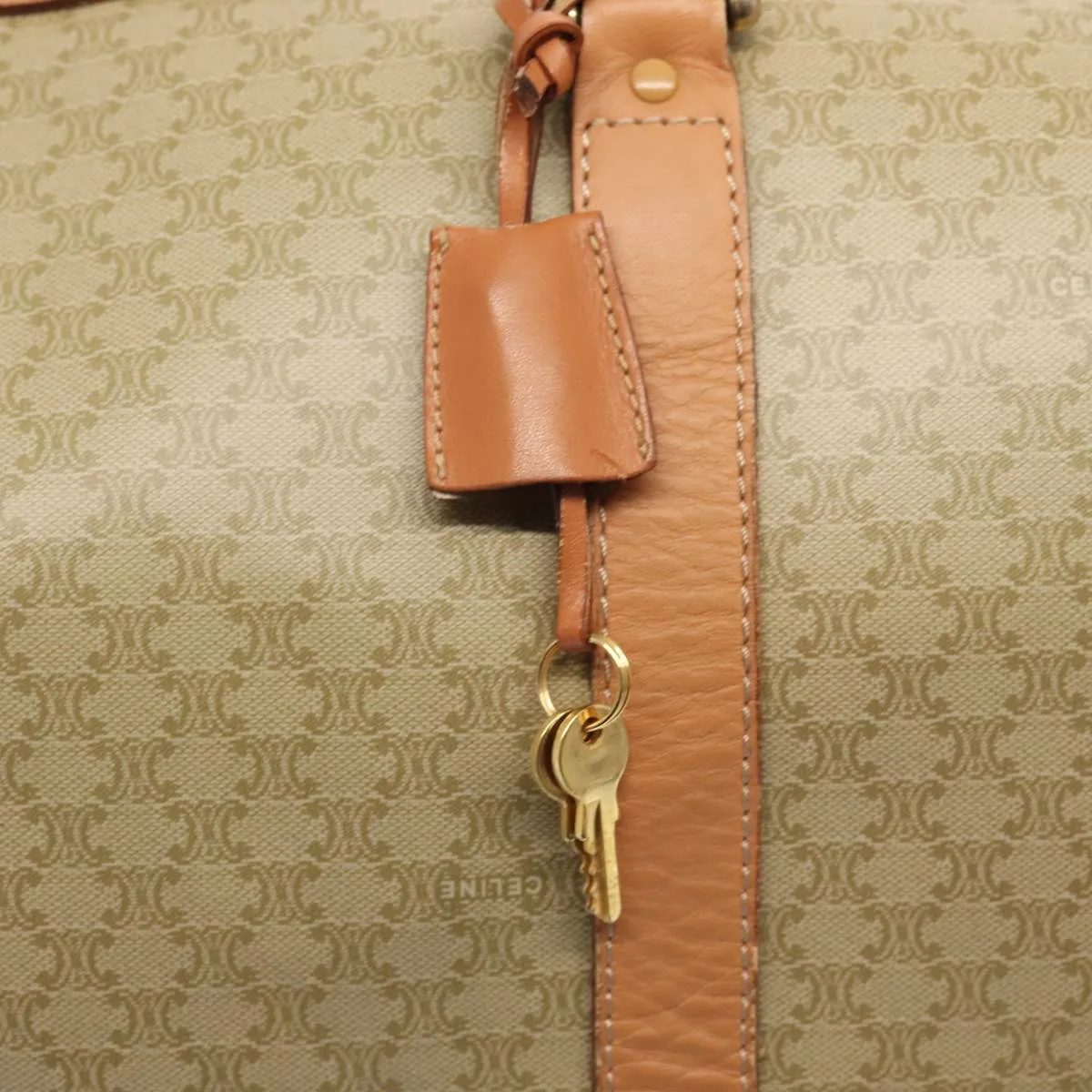 CELINE Macadam Canvas Boston Bag Beige Auth yk13637
