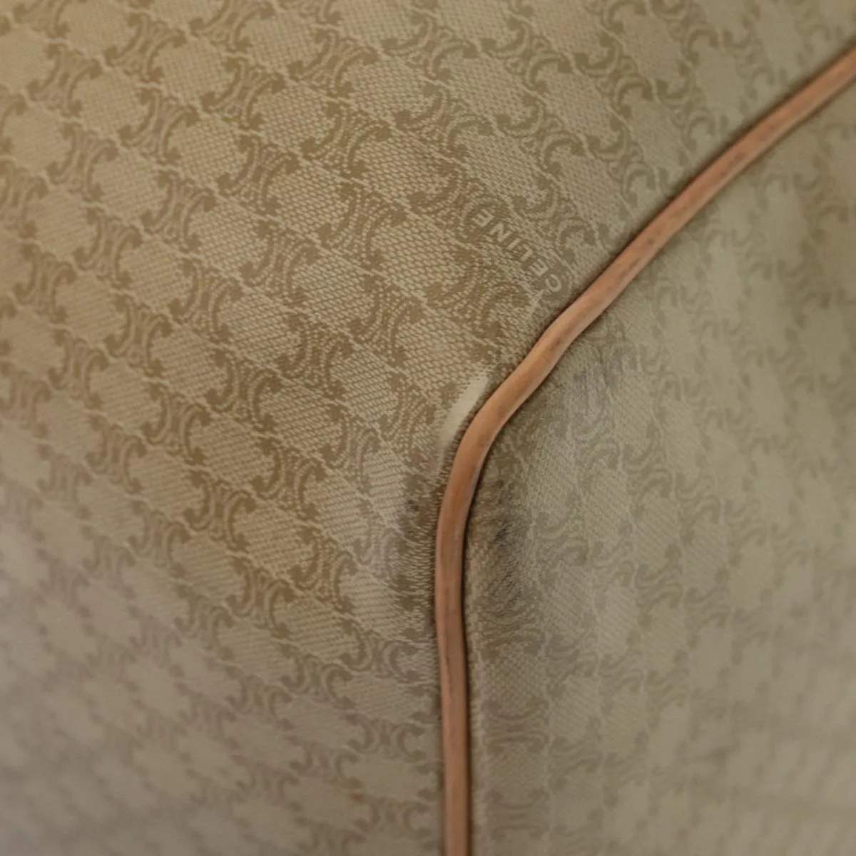 CELINE Macadam Canvas Boston Bag Beige Auth yk13637