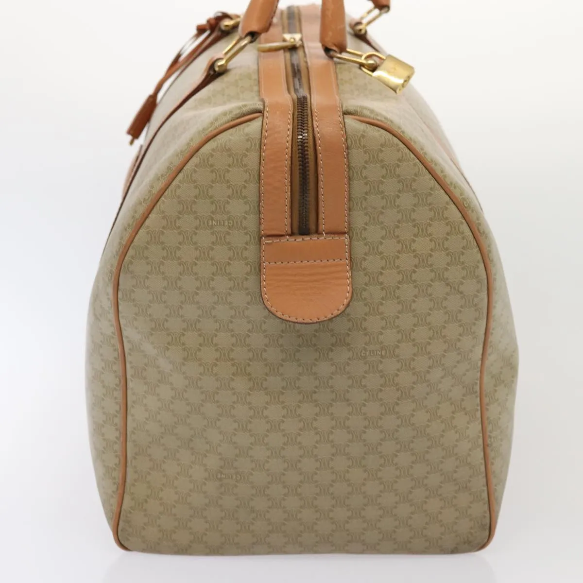 CELINE Macadam Canvas Boston Bag Beige Auth yk13637