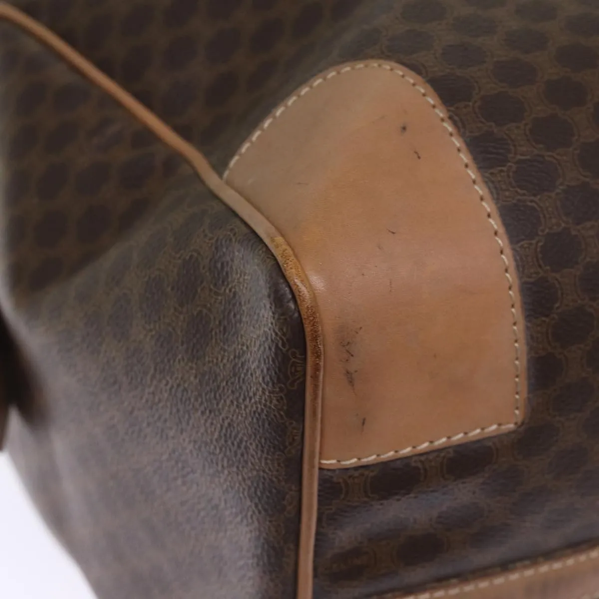 CELINE Macadam Canvas Boston Bag PVC Leather Brown Auth 76024