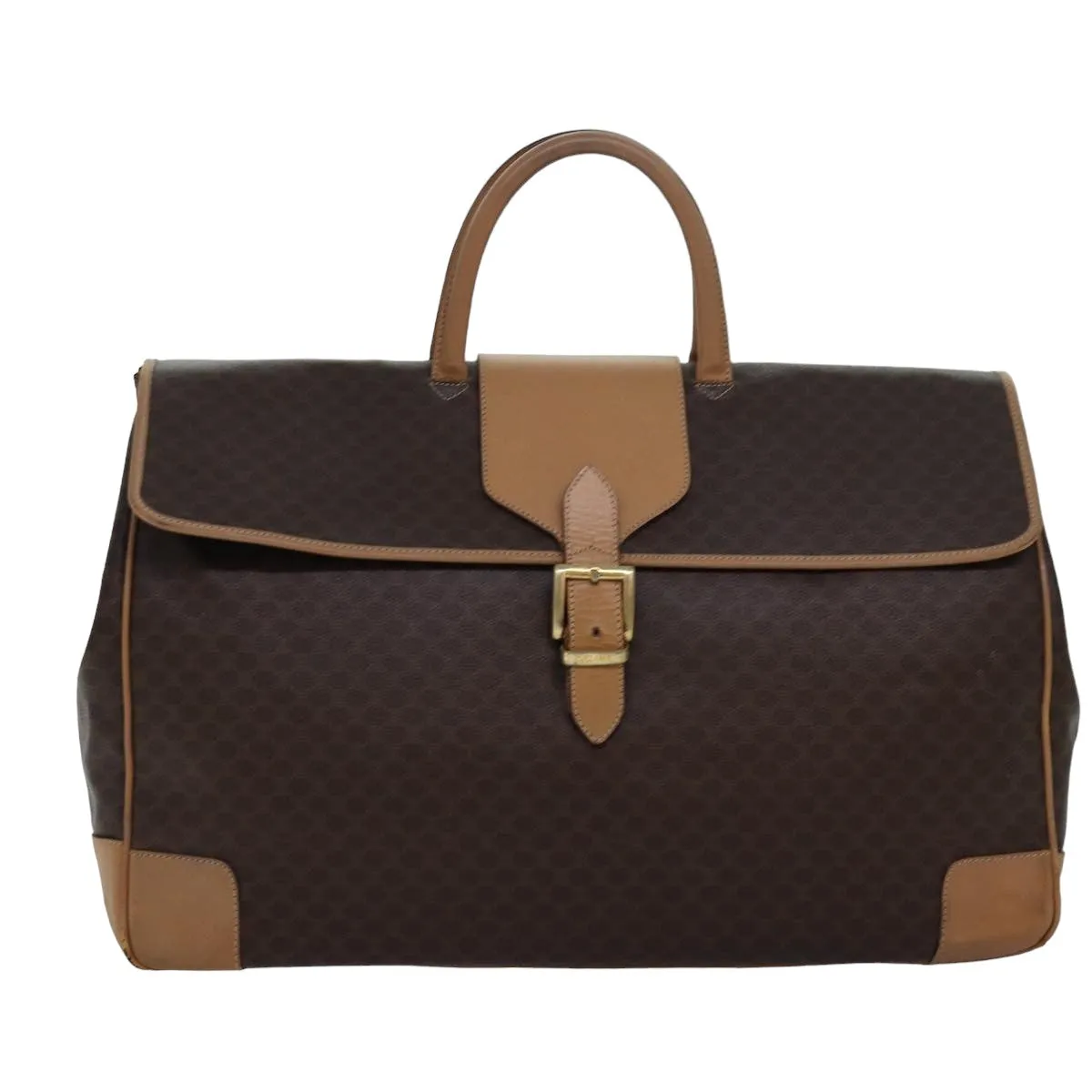 CELINE Macadam Canvas Boston Bag PVC Leather Brown Auth fm3560