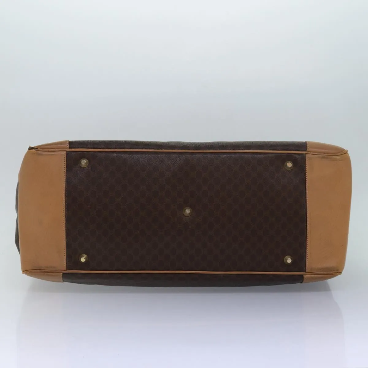 CELINE Macadam Canvas Boston Bag PVC Leather Brown Auth fm3560