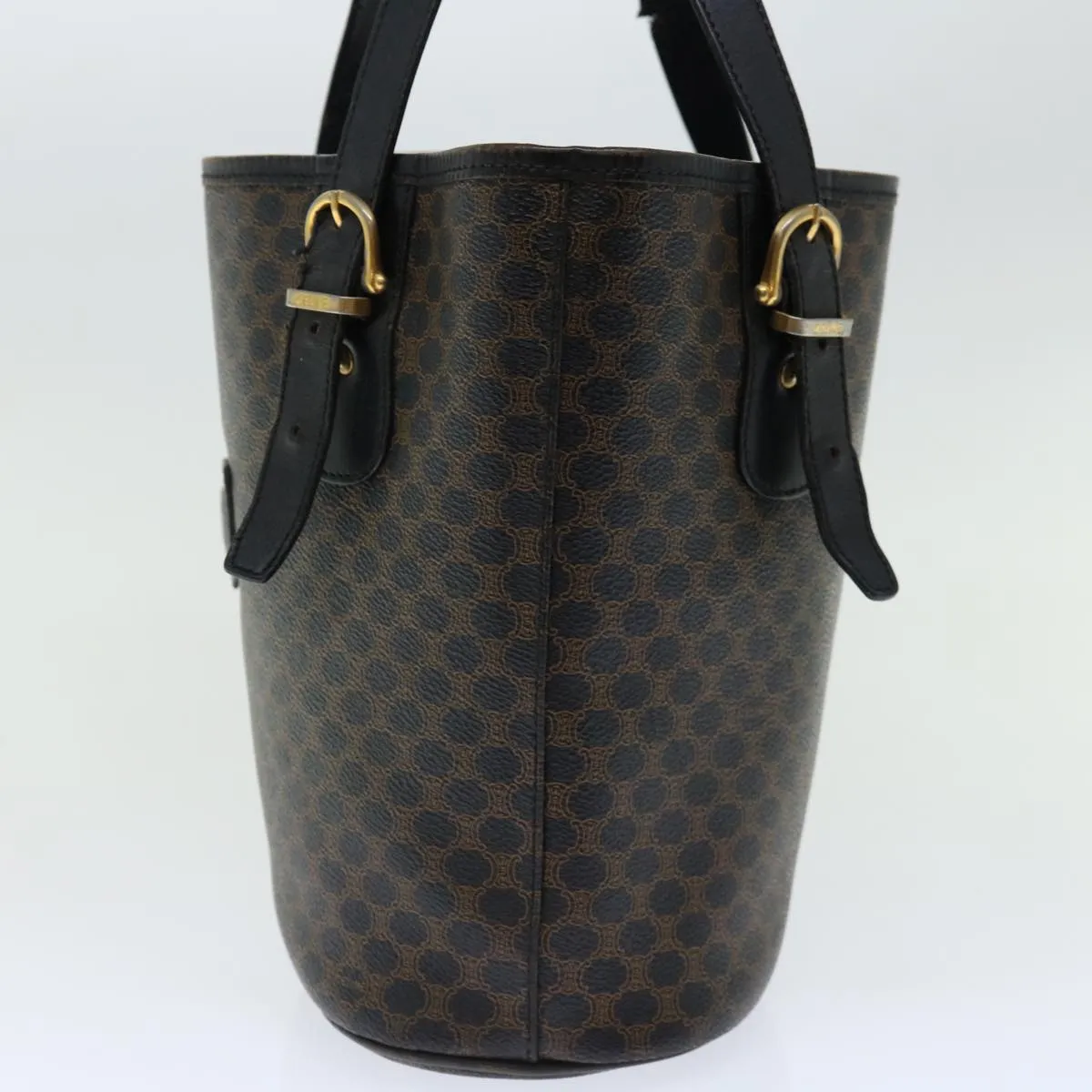 CELINE Macadam Canvas Tote Bag PVC Brown Black Auth 70630