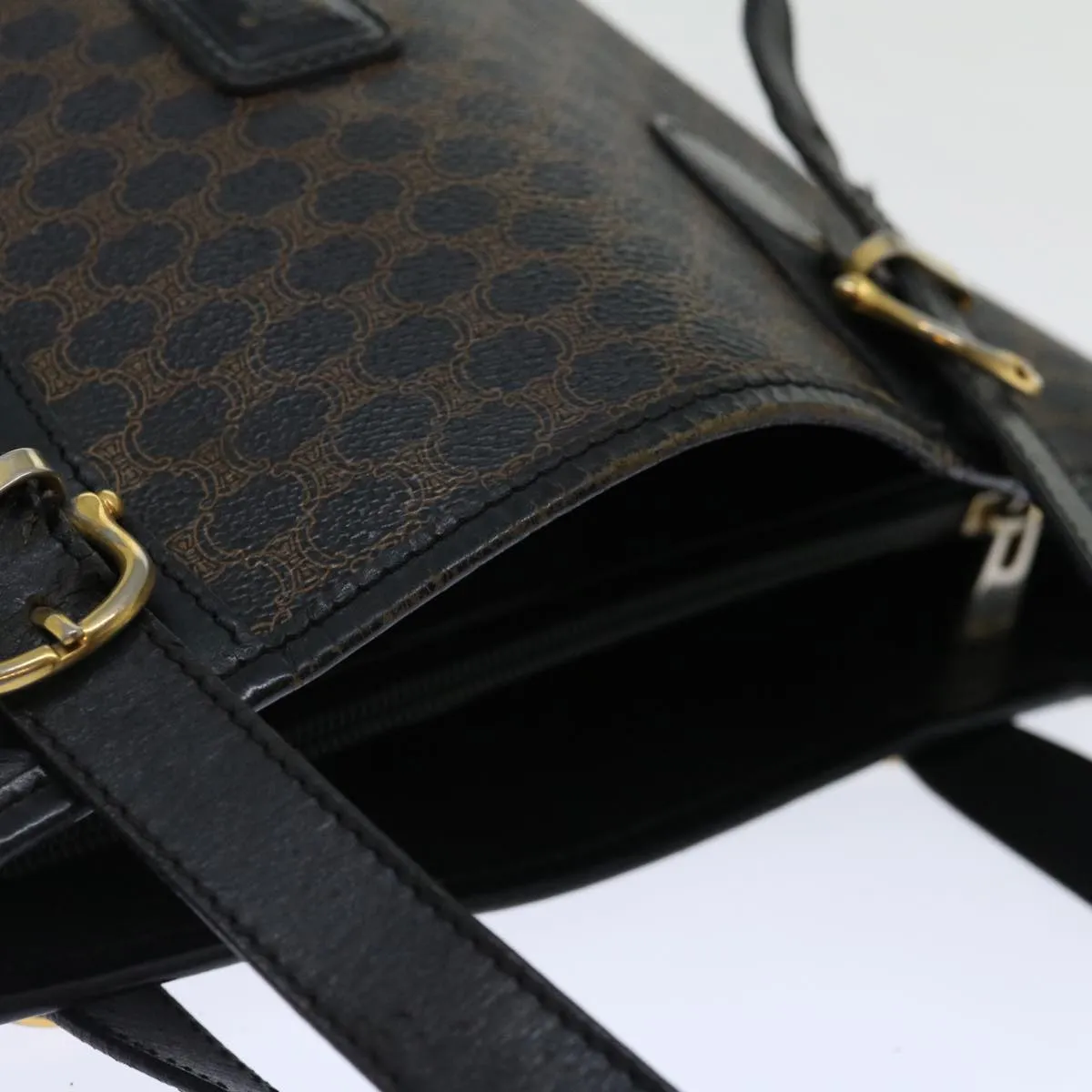 CELINE Macadam Canvas Tote Bag PVC Brown Black Auth 70630