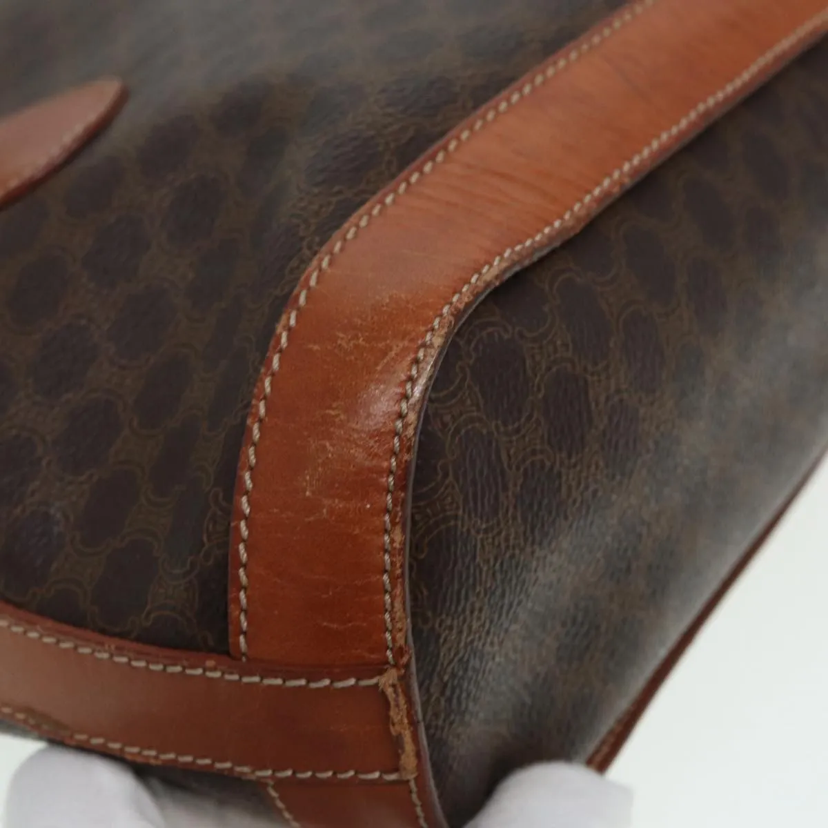 CELINE Macadam Canvas Tote Bag PVC Leather Brown Gold Auth yk14268