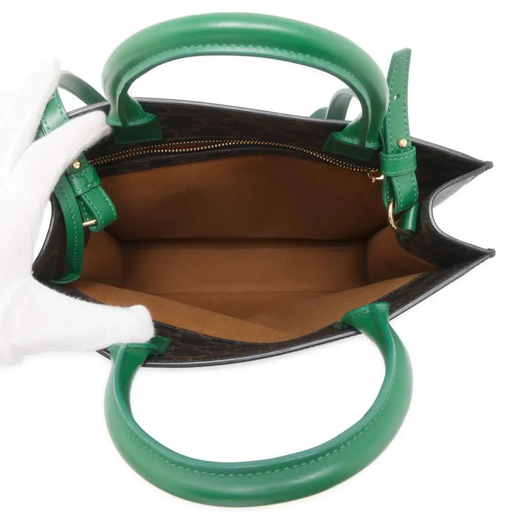 CELINE Vertical Kaba 2WAY Tote Bag Brown/Green 191542 PVC Coated Canvas Leather Size Small