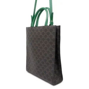 CELINE Vertical Kaba 2WAY Tote Bag Brown/Green 191542 PVC Coated Canvas Leather Size Small