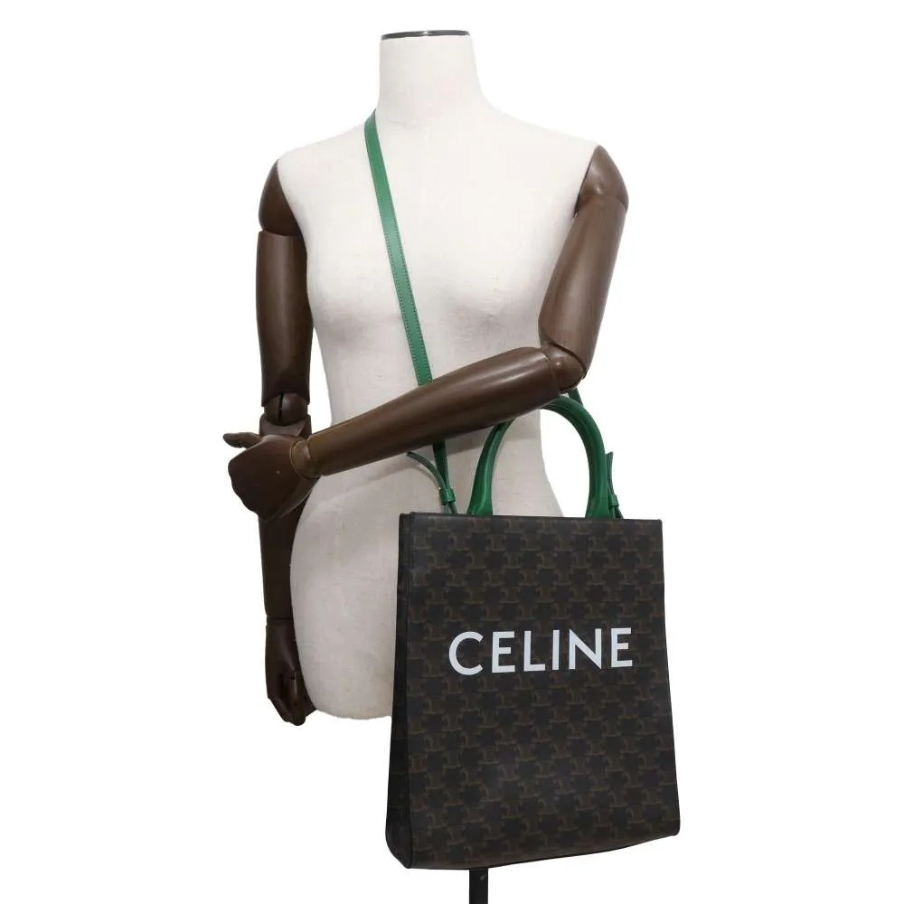 CELINE Vertical Kaba 2WAY Tote Bag Brown/Green 191542 PVC Coated Canvas Leather Size Small