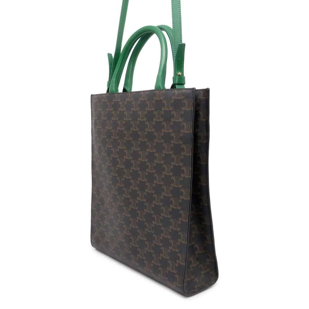 CELINE Vertical Kaba 2WAY Tote Bag Brown/Green 191542 PVC Coated Canvas Leather Size Small