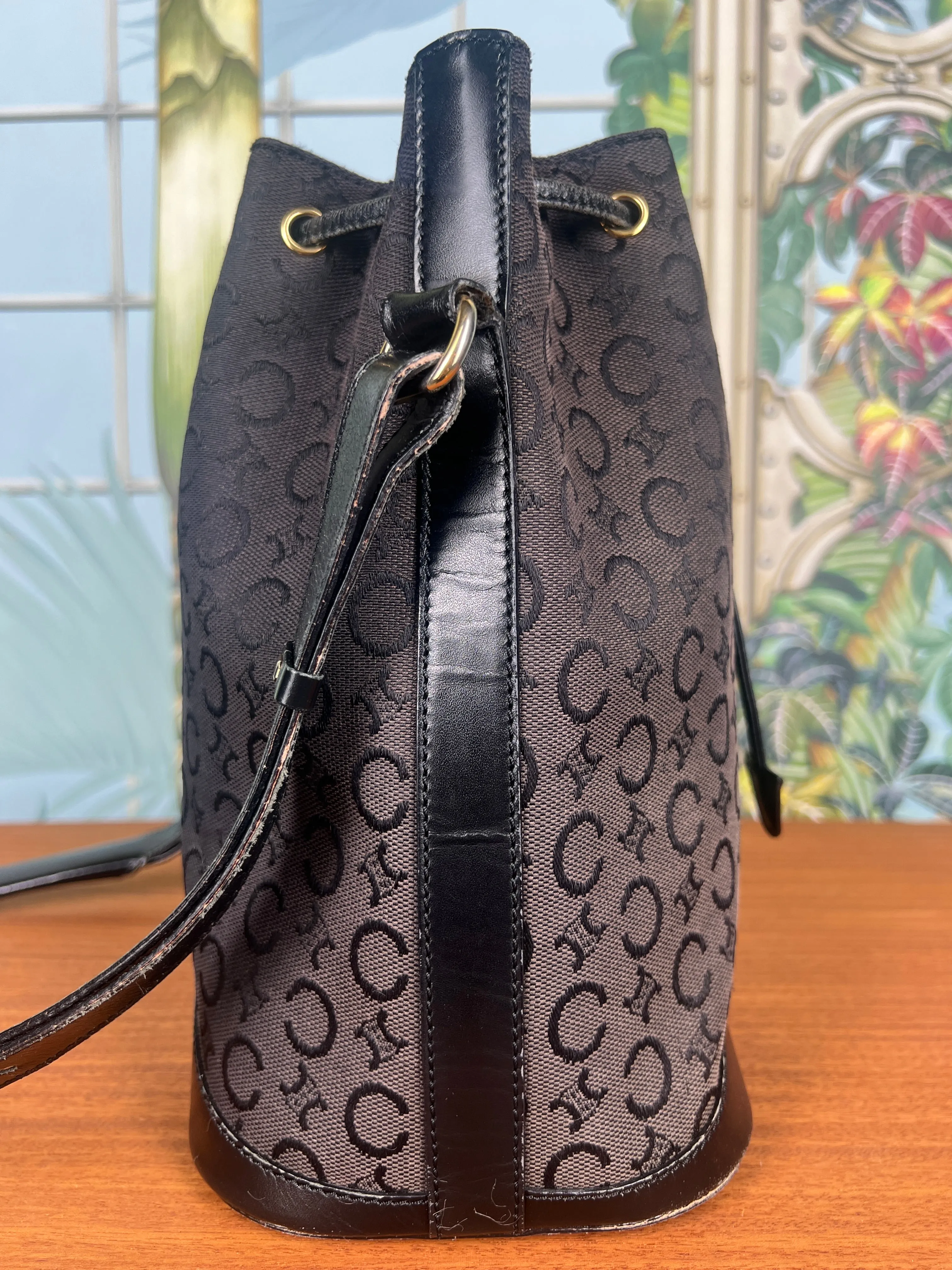 Celine vintage triumph black bucket bag