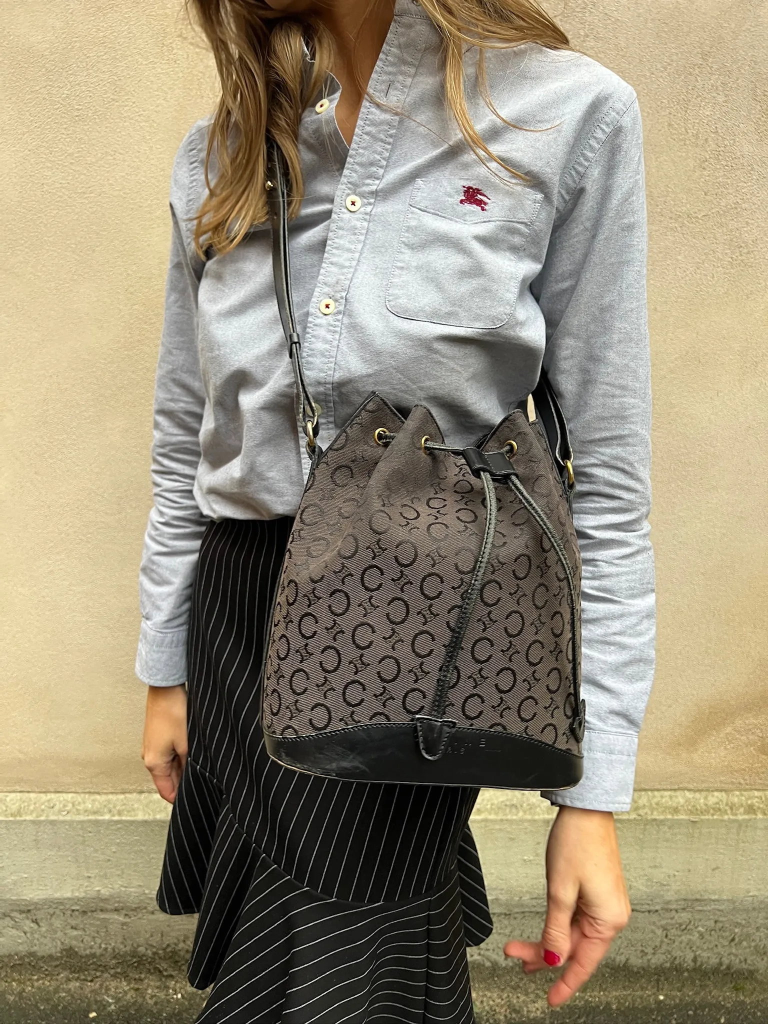 Celine vintage triumph black bucket bag