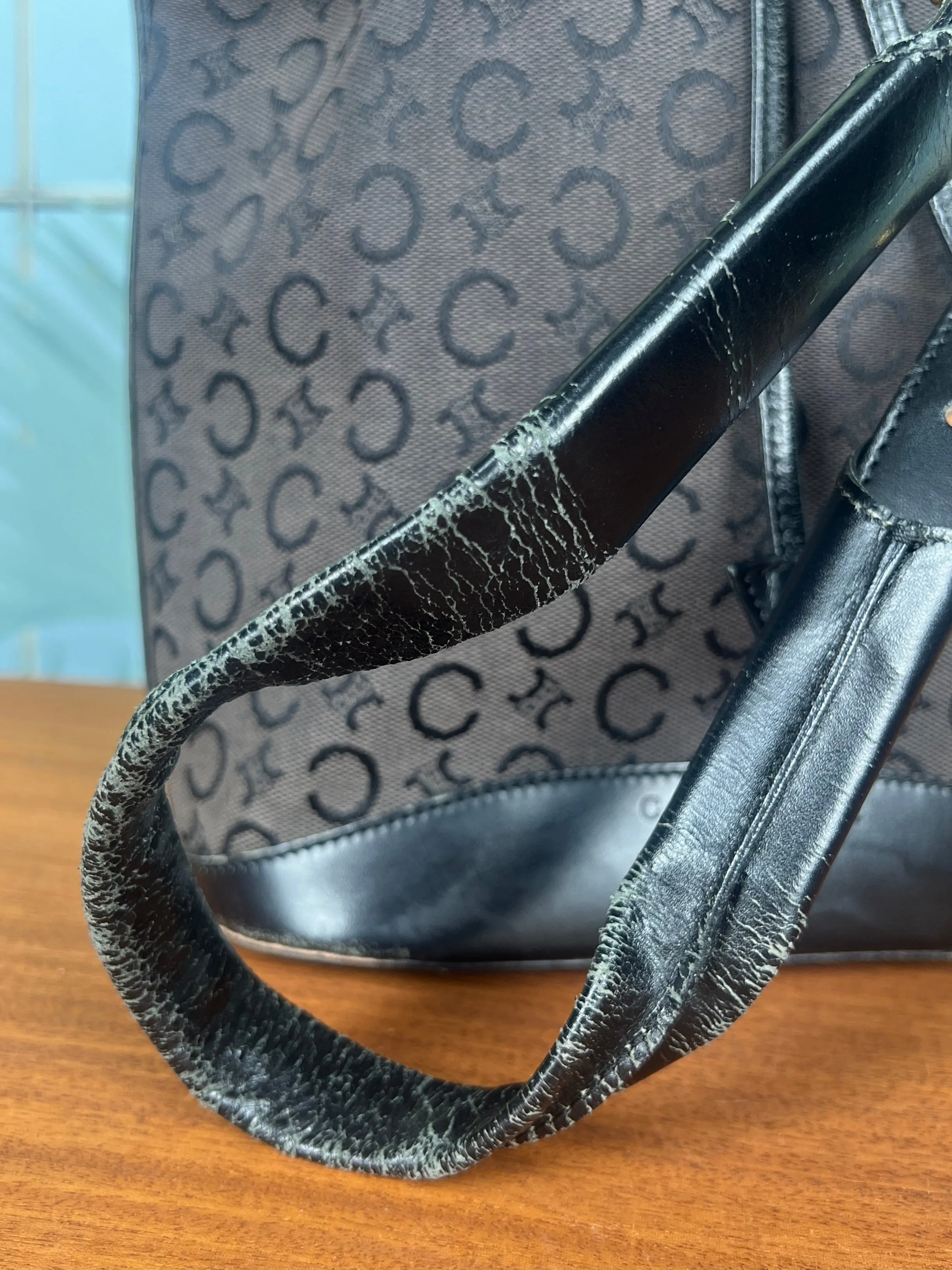 Celine vintage triumph black bucket bag