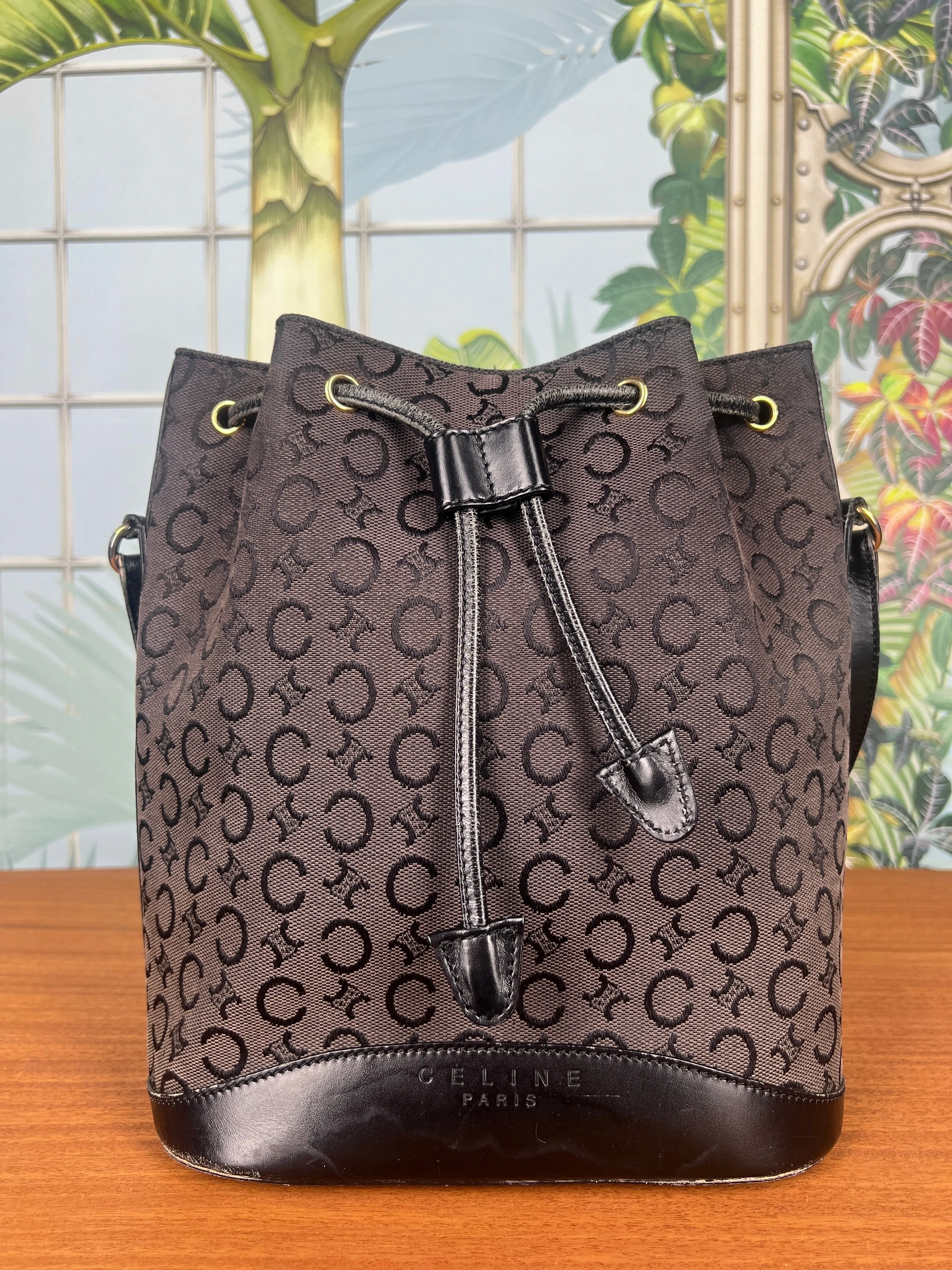 Celine vintage triumph black bucket bag