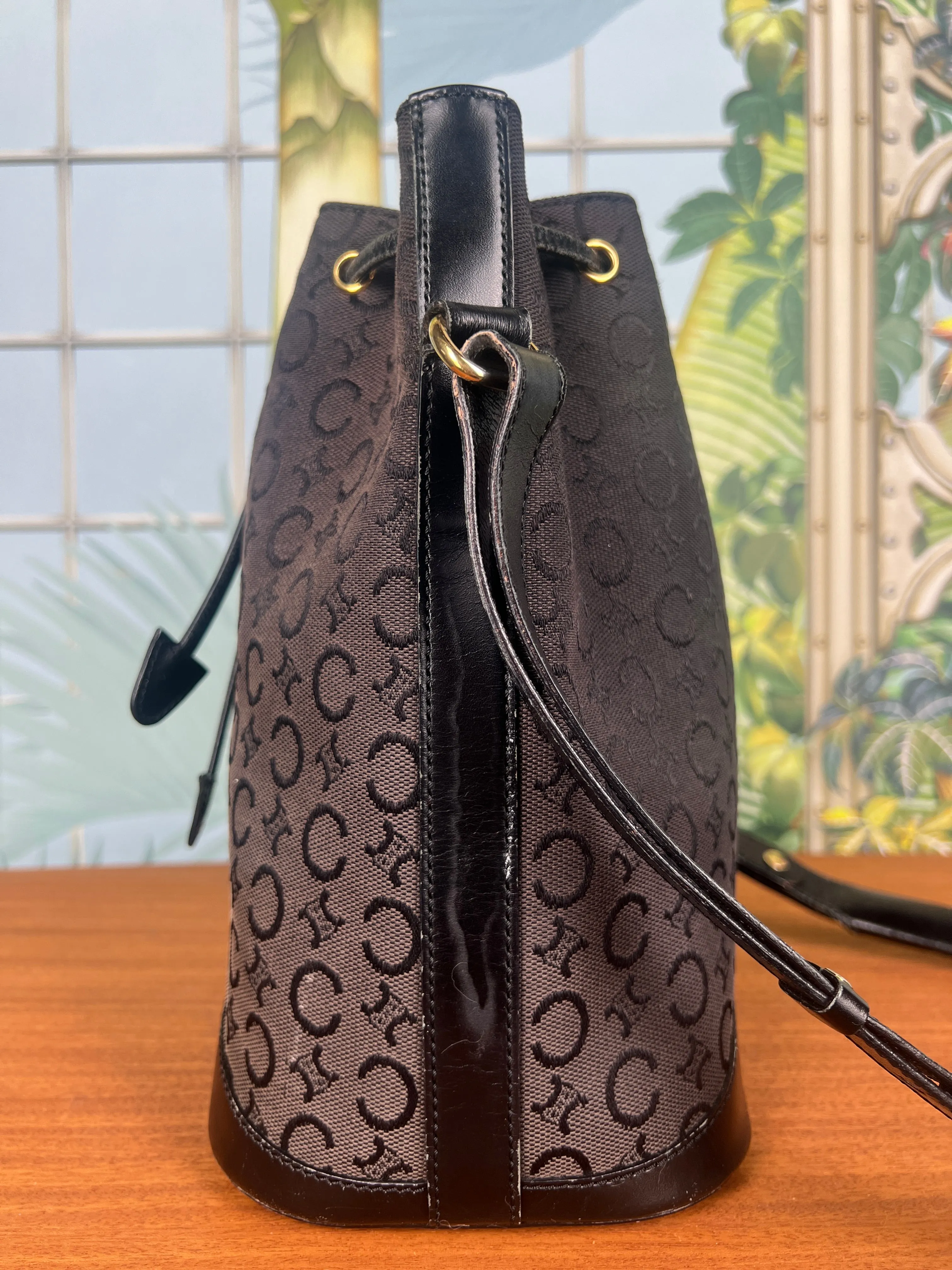 Celine vintage triumph black bucket bag