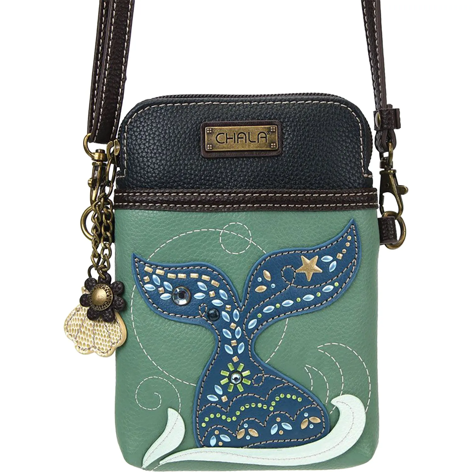 Chala Mermaid Tail Dazzled Cellphone Crossbody Teal Synthetic