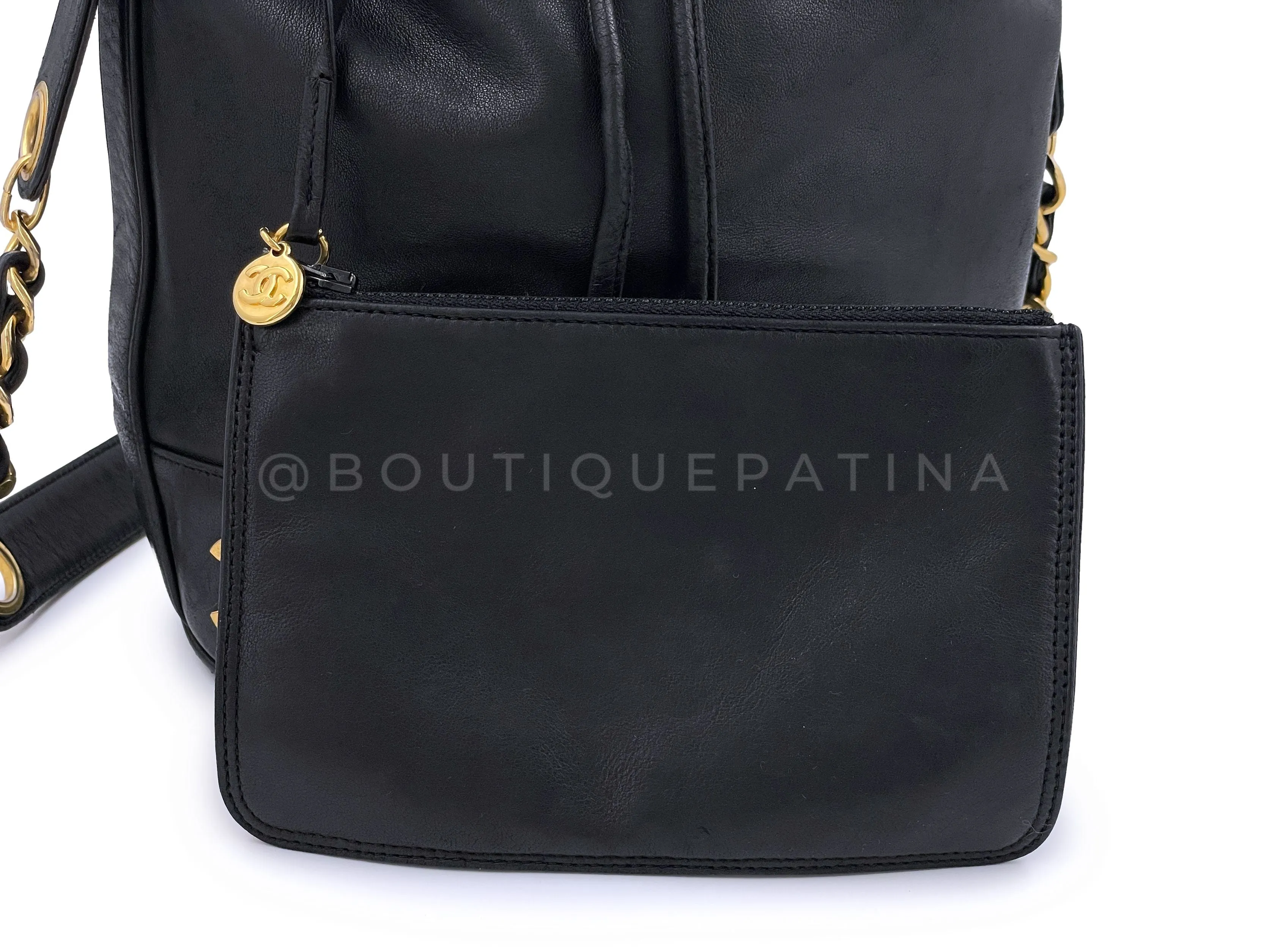 Chanel 1992 Vintage Small Drawstring Bucket Bag Black Lambskin 24k GHW