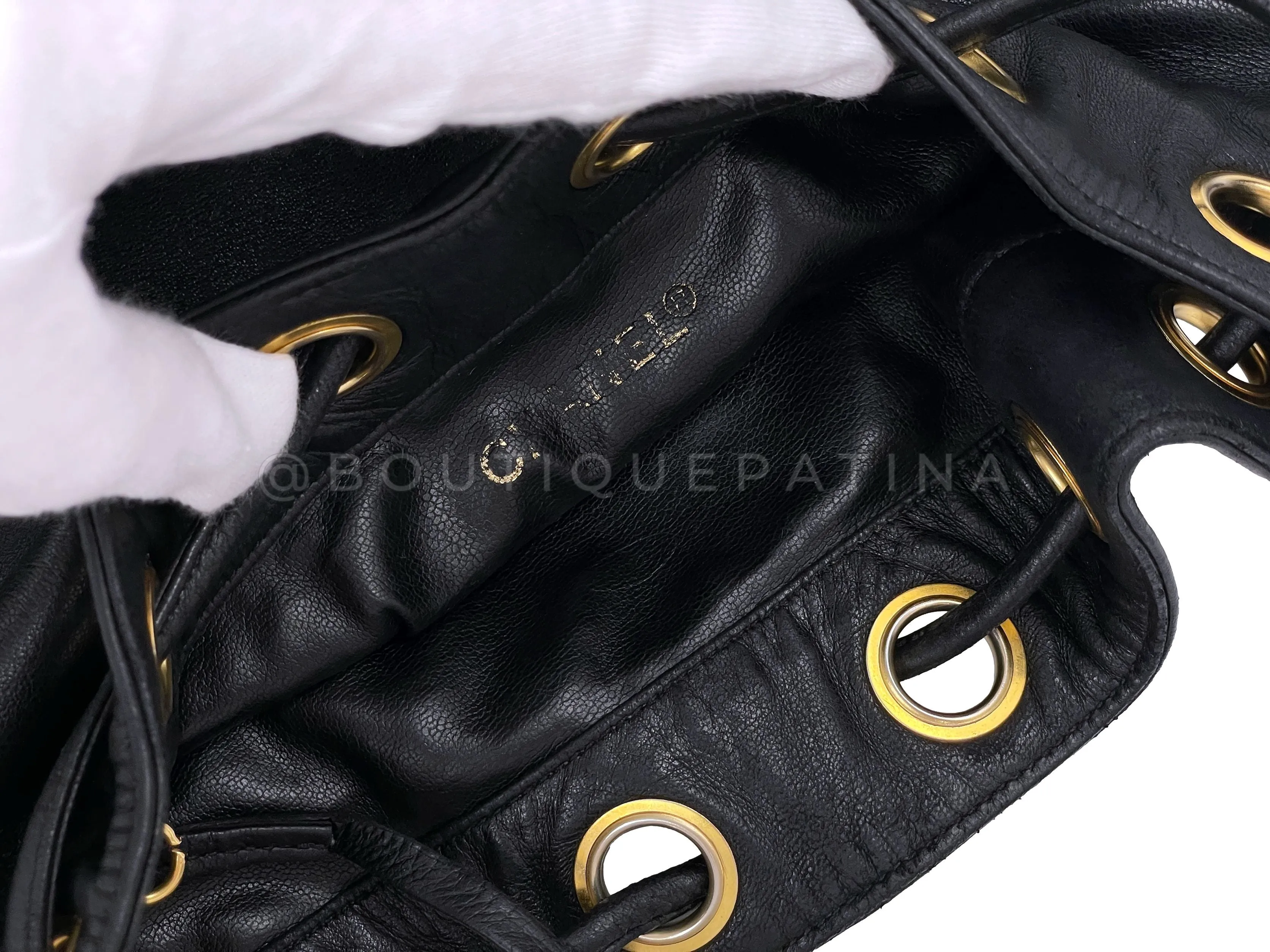 Chanel 1992 Vintage Small Drawstring Bucket Bag Black Lambskin 24k GHW
