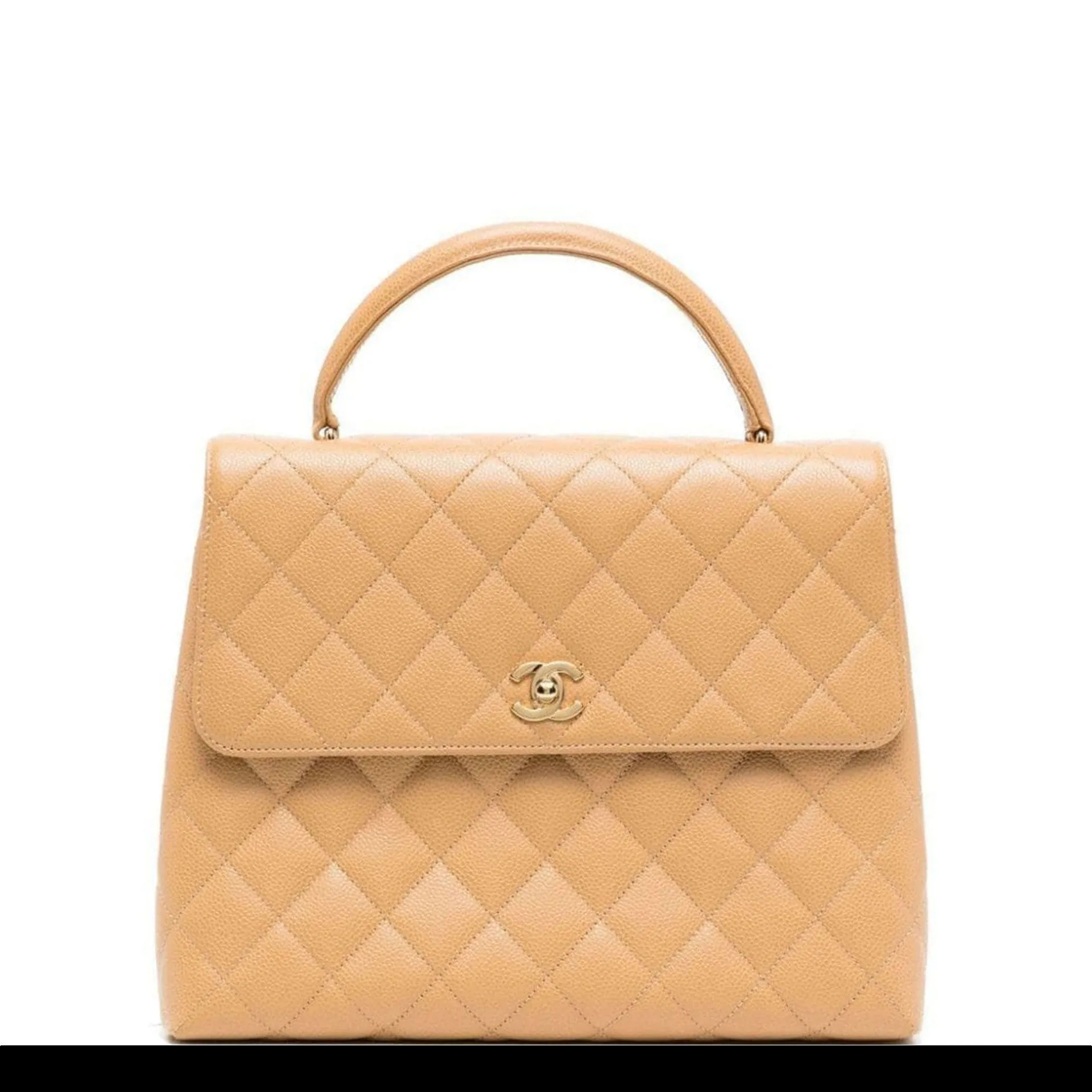 Chanel 2001 Rare Vintage Kelly Top Handle Beige Quilted Caviar Classic Flap Bag