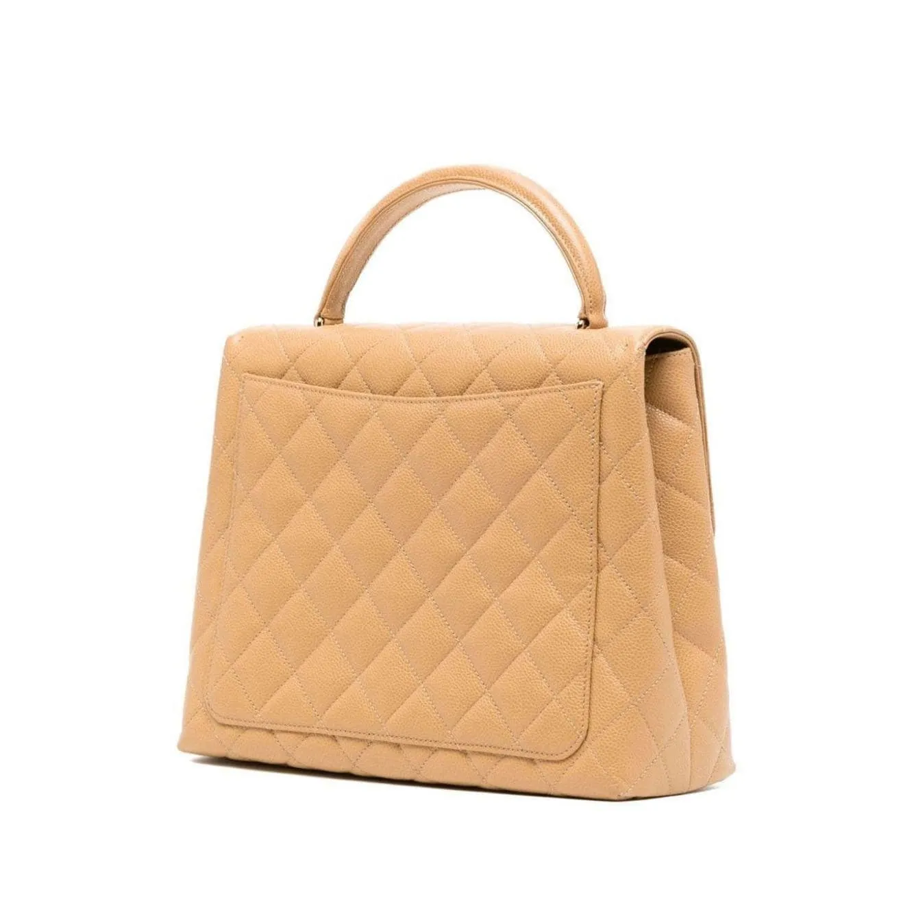 Chanel 2001 Rare Vintage Kelly Top Handle Beige Quilted Caviar Classic Flap Bag