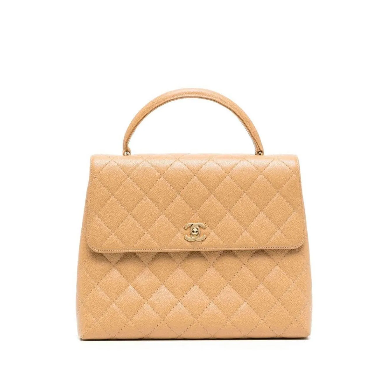 Chanel 2001 Rare Vintage Kelly Top Handle Beige Quilted Caviar Classic Flap Bag