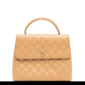 Chanel 2001 Rare Vintage Kelly Top Handle Beige Quilted Caviar Classic Flap Bag