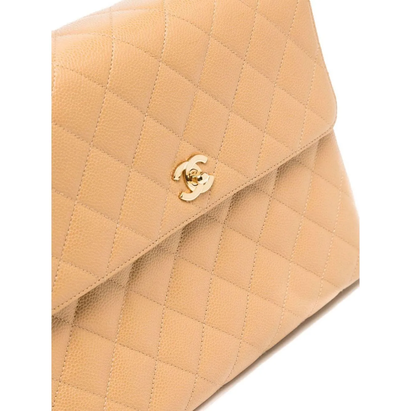 Chanel 2001 Rare Vintage Kelly Top Handle Beige Quilted Caviar Classic Flap Bag