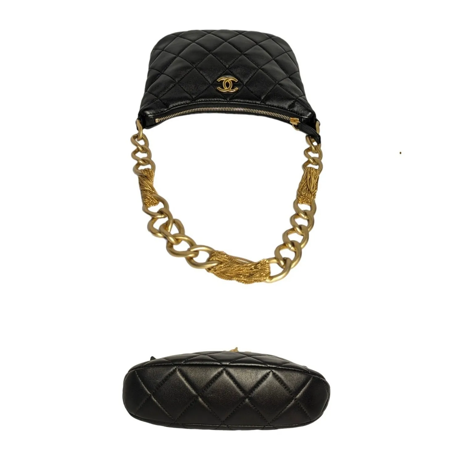 Chanel 23A Lambskin Quilted CC Chain Hobo Black