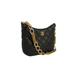 Chanel 23A Lambskin Quilted CC Chain Hobo Black
