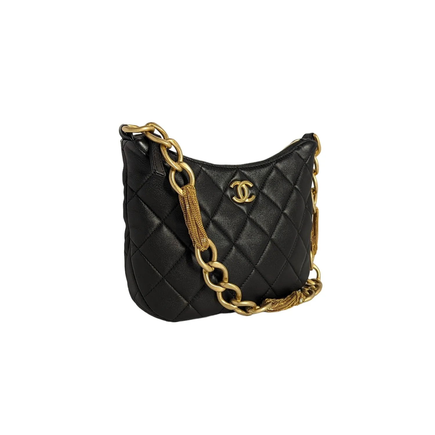 Chanel 23A Lambskin Quilted CC Chain Hobo Black