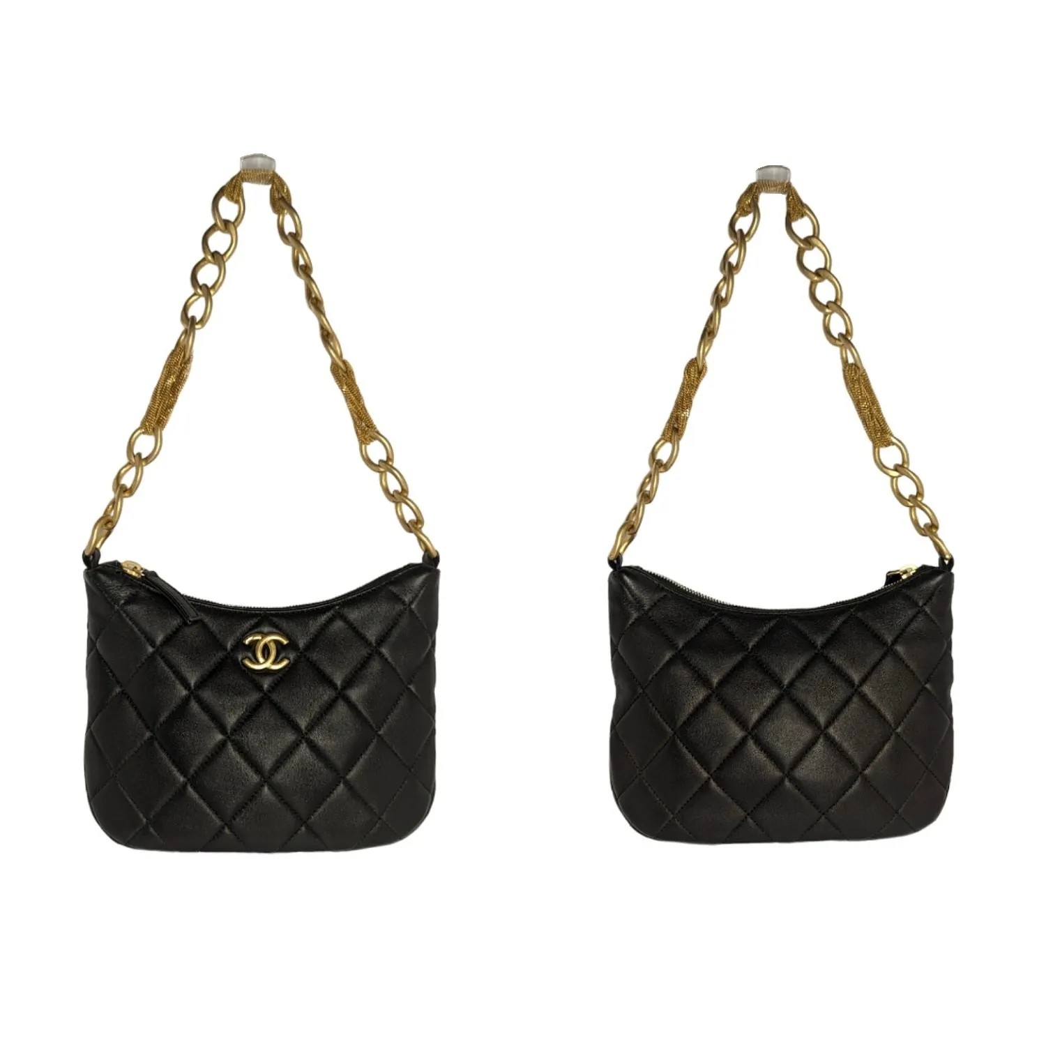Chanel 23A Lambskin Quilted CC Chain Hobo Black