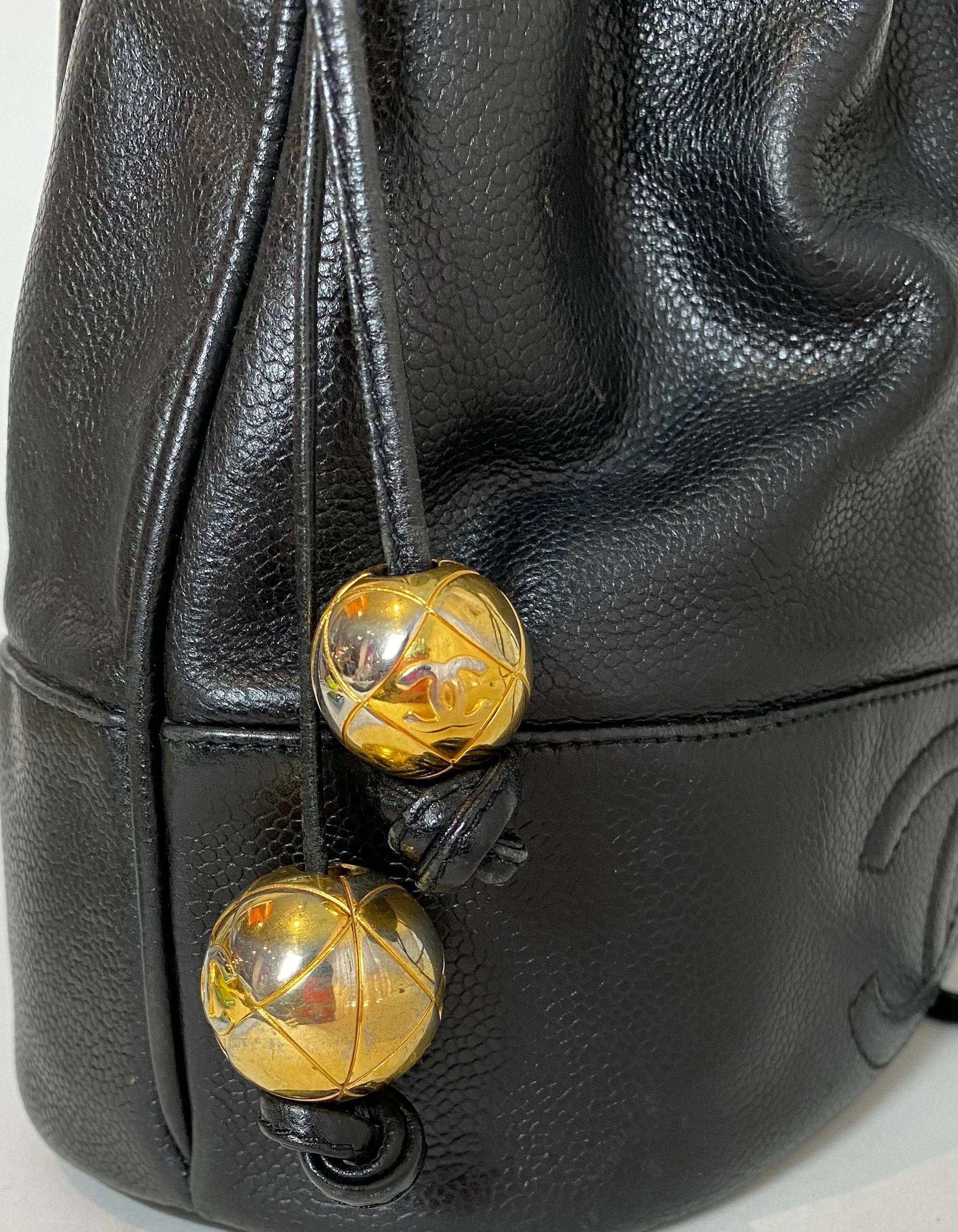Chanel Black Caviar Leather CC Vintage Bucket Bag