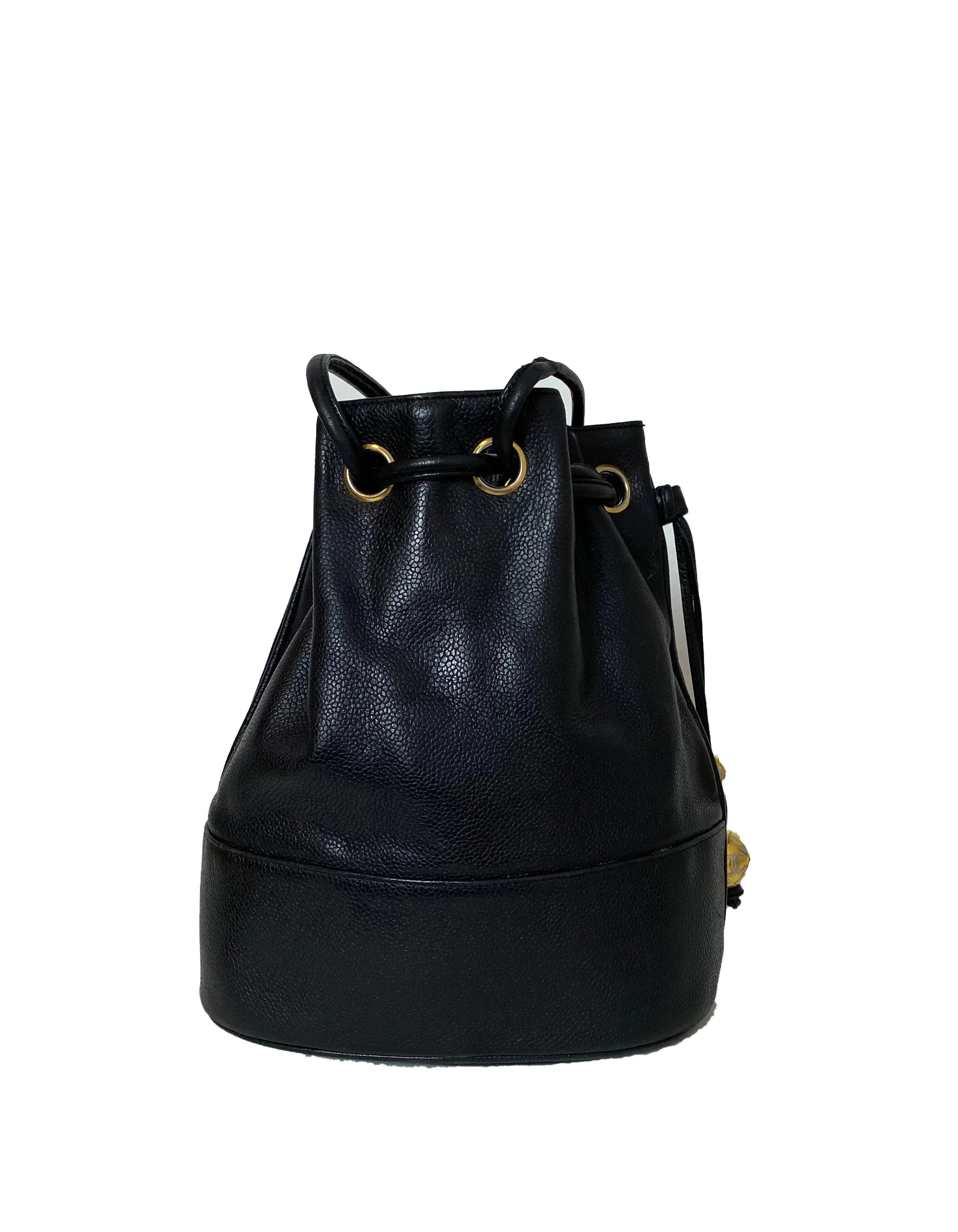 Chanel Black Caviar Leather CC Vintage Bucket Bag