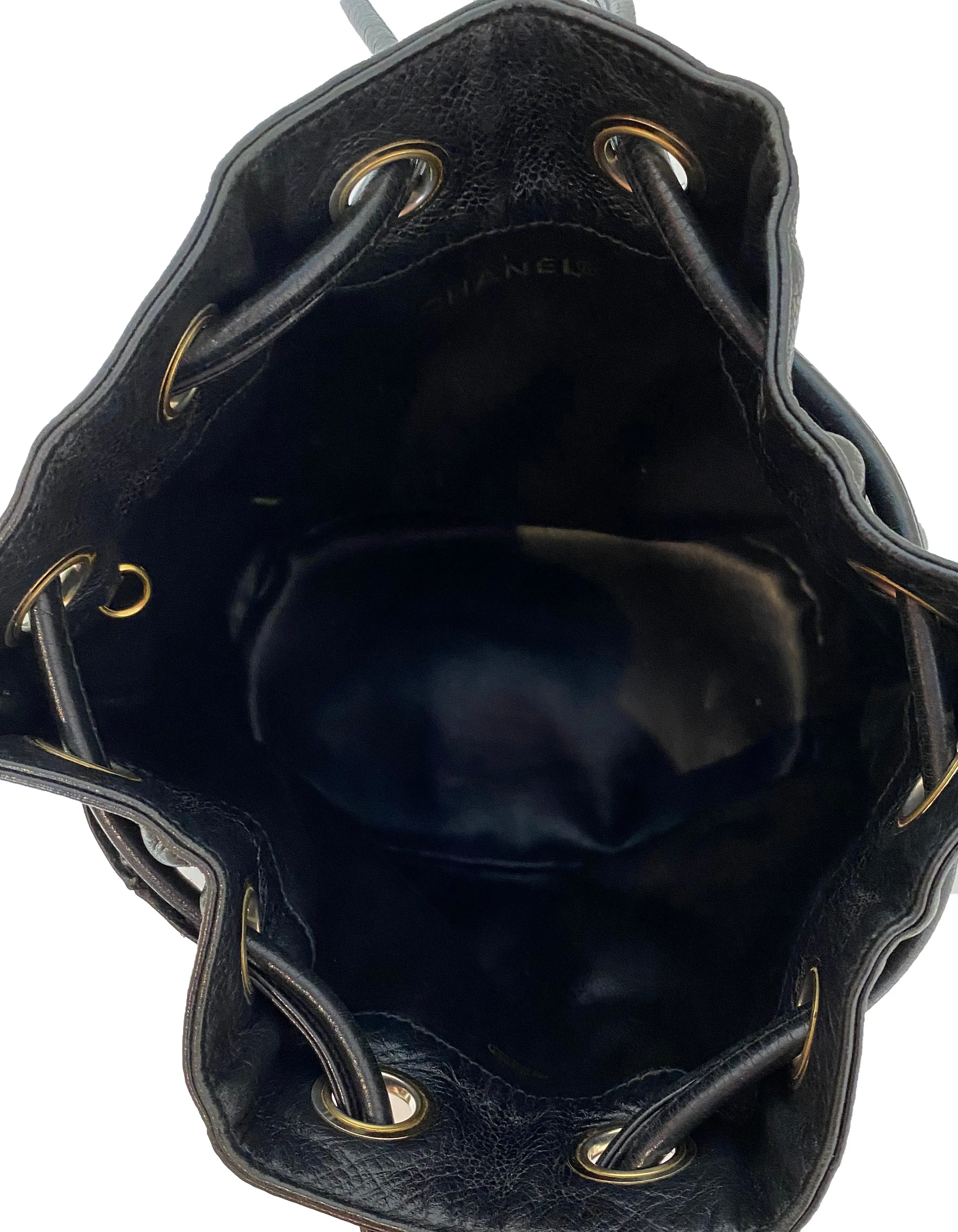 Chanel Black Caviar Leather CC Vintage Bucket Bag