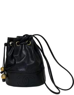 Chanel Black Caviar Leather CC Vintage Bucket Bag