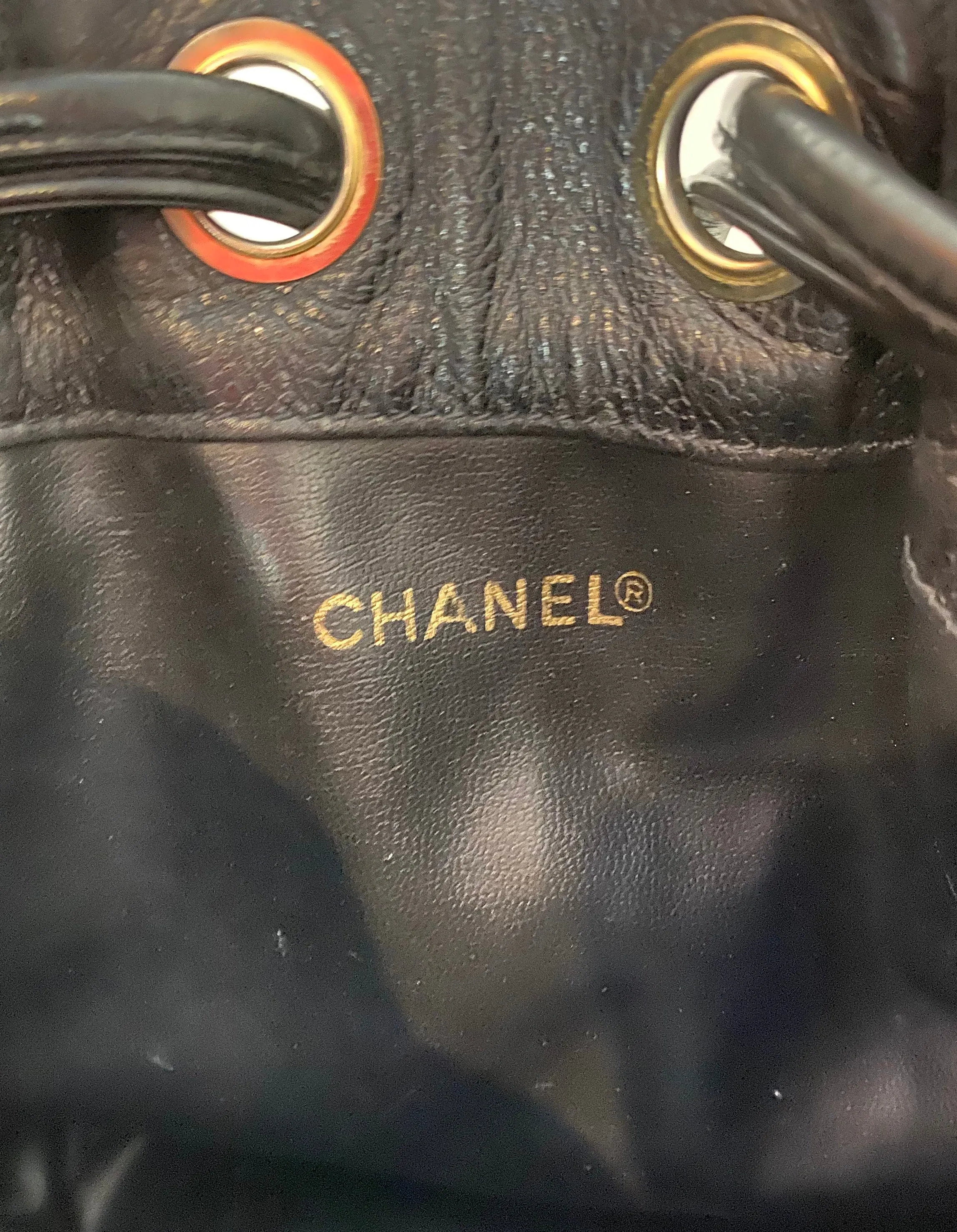 Chanel Black Caviar Leather CC Vintage Bucket Bag